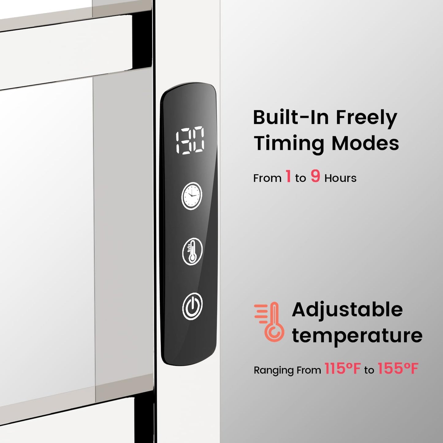 Dluxe Ave. Colliford Towel Warmer304 Stainless Steel Compact Towel Warmer Rack for Bathroom -10 Bars Wall Mounted Towel Heater with Intelligent Touch Screen Timer Hard Wired/Plug-in (Compact Design)