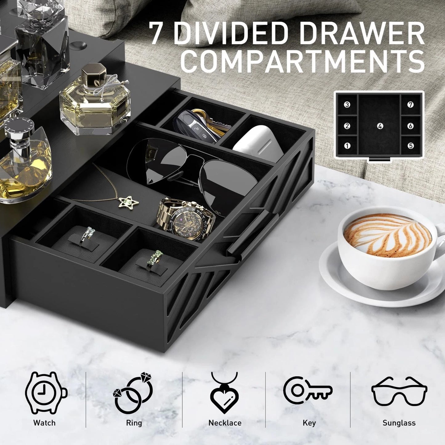 Dluxe Ave. 3 Tier Organizer with Velvet Lining Drawer and Hidden Compartment