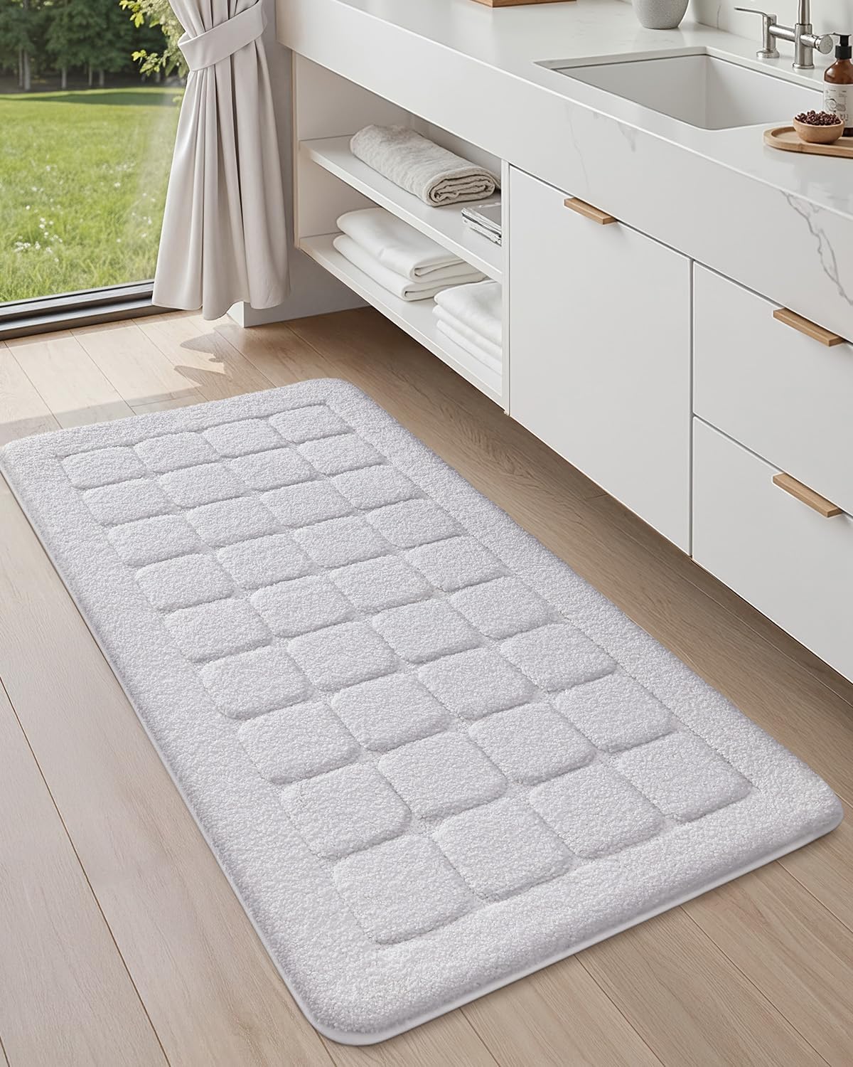 Dluxe Ave. Soft Bathroom Runner for Bathtub/ Non Slip Large Absorbent ( White) 3'6" x 2' (Rectangular)