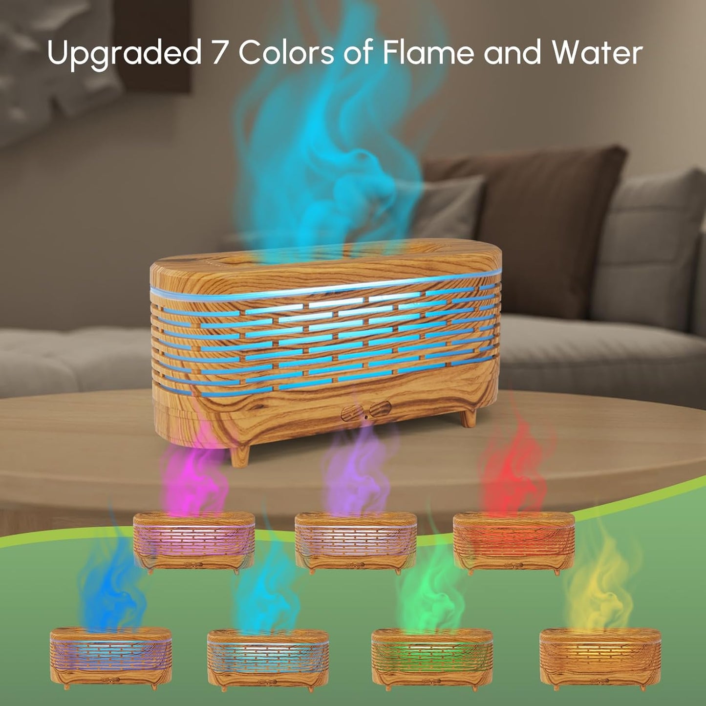 Dluxe Ave. Colorful Flame Diffuser Simulated Flame Essential Oil Diffuser 120ML Aromatherapy Oil with 7 Colors Light Auto-Off (Woodgrain)