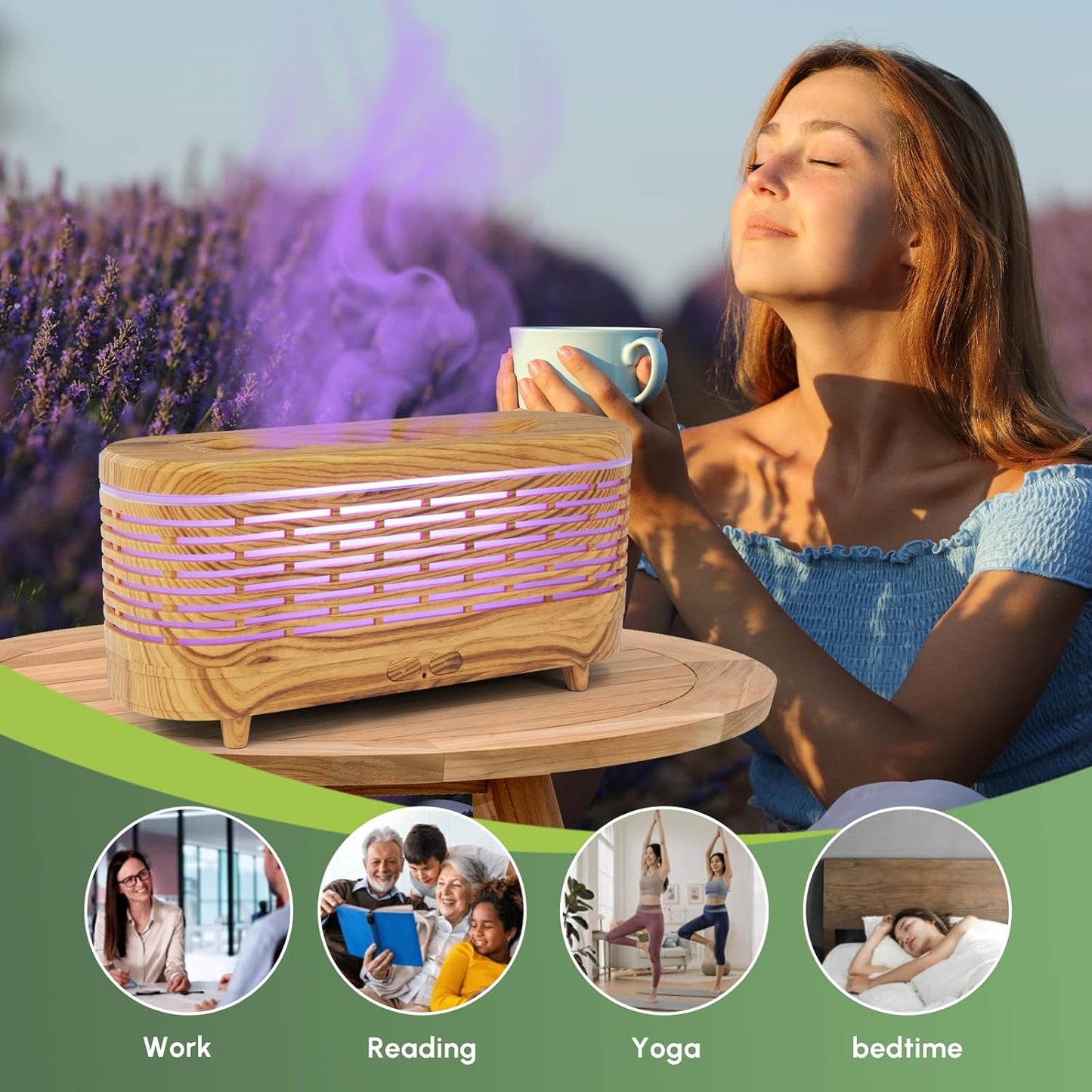 Dluxe Ave. Colorful Flame Diffuser Simulated Flame Essential Oil Diffuser 120ML Aromatherapy Oil with 7 Colors Light Auto-Off (Woodgrain)