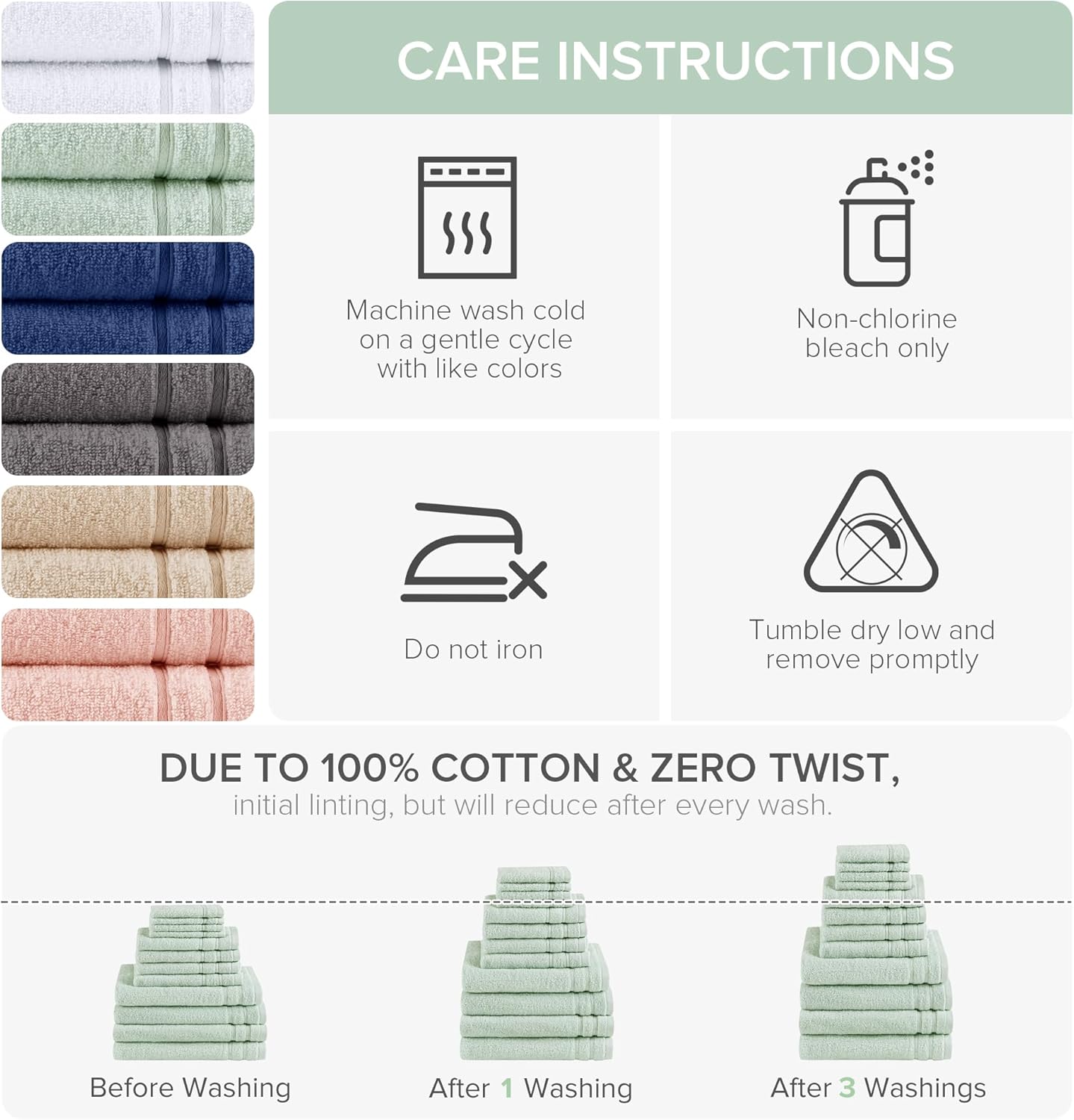 Dluxe Ave. 12 Piece Luxury Bath Towel Set/ 100% Cotton (Green)