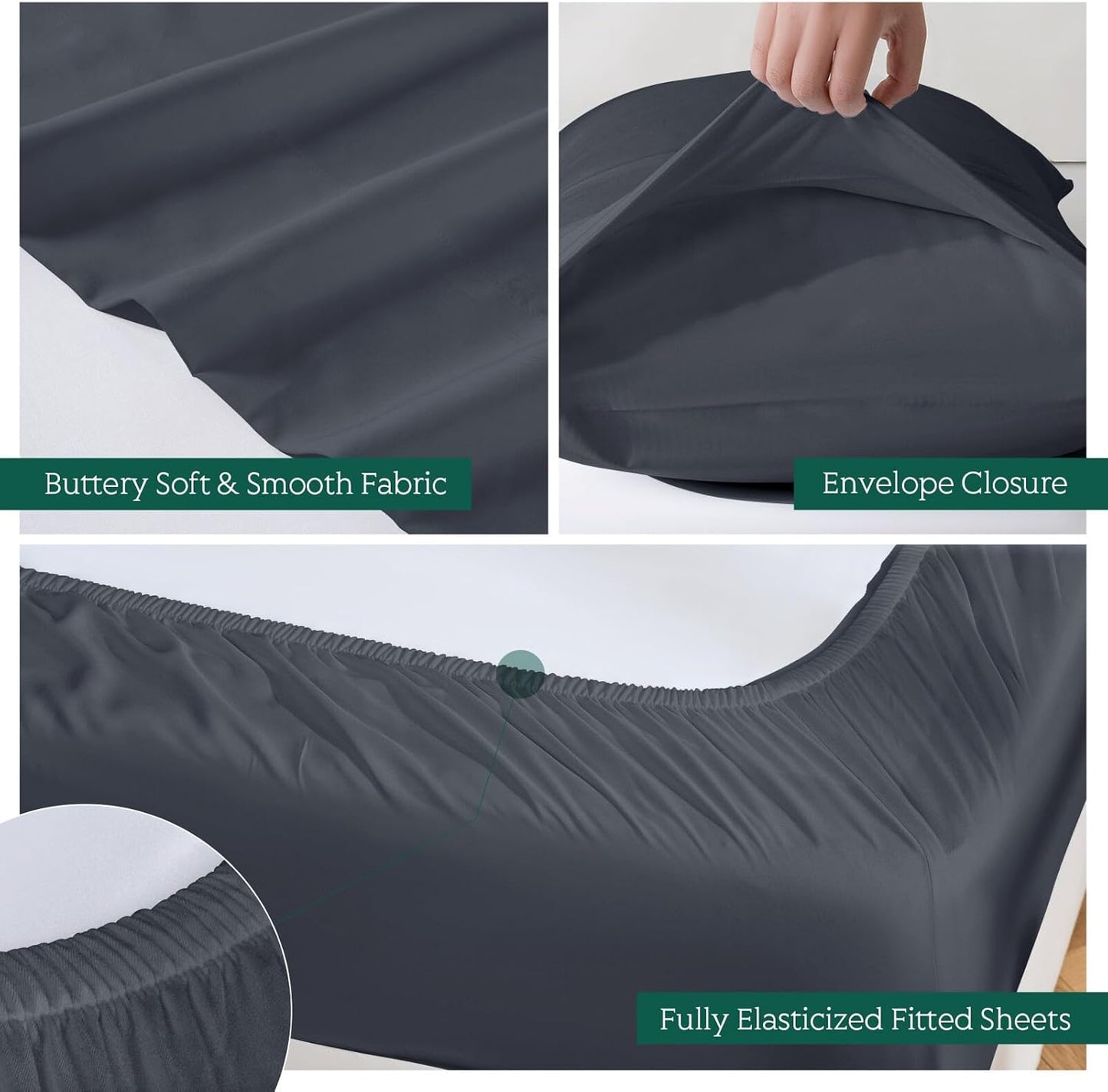 Dluxe Ave. ( CALI./ KING ) Cooling Sheets Set/ Deep Pocket Up to 16"/ 4PC / Dark Grey