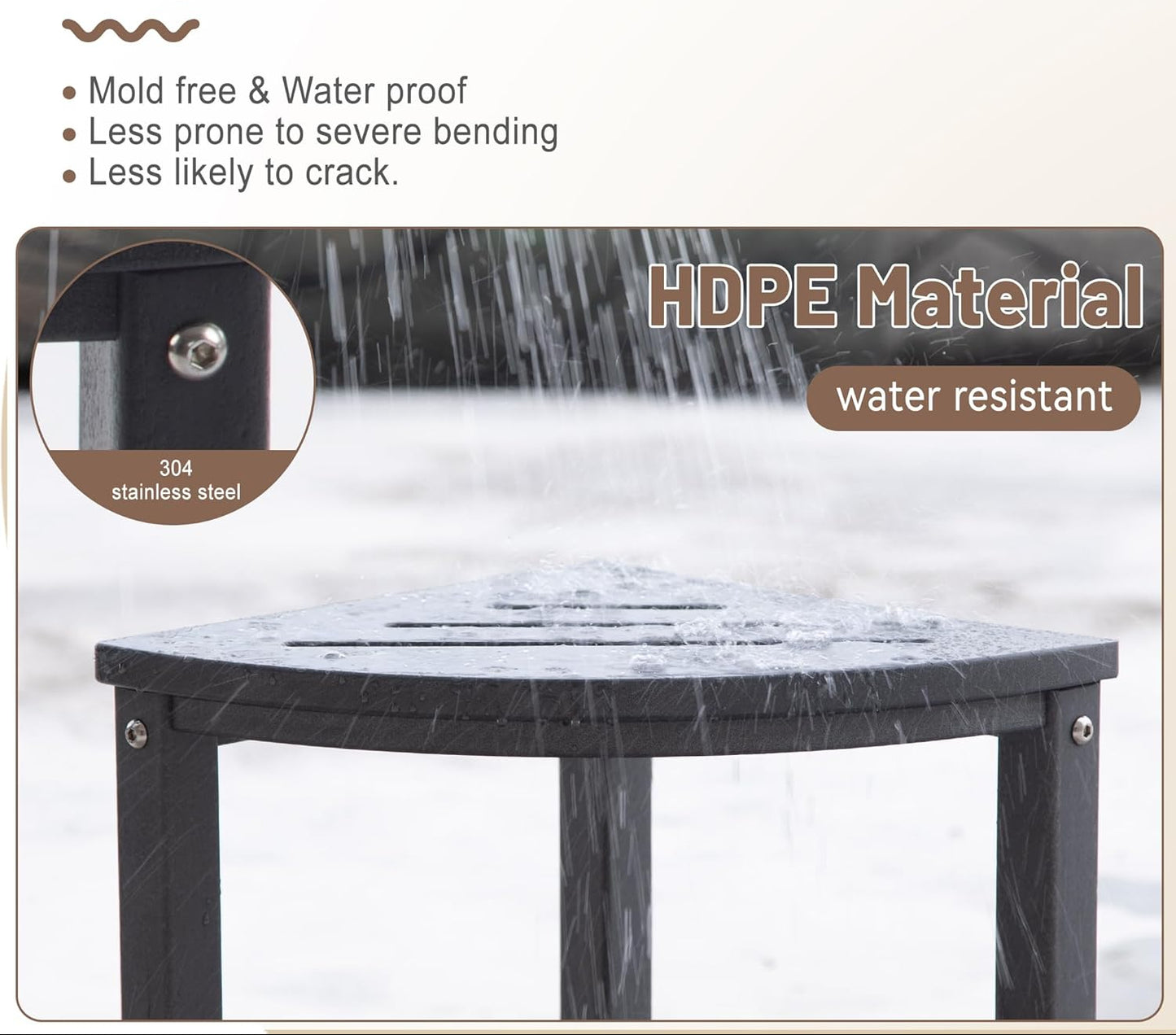 Dluxe Ave. Corner Shower Stool for Inside Shower HDPE Waterproof Shower Bench Seat Sturdy  Storage Shelf Grey