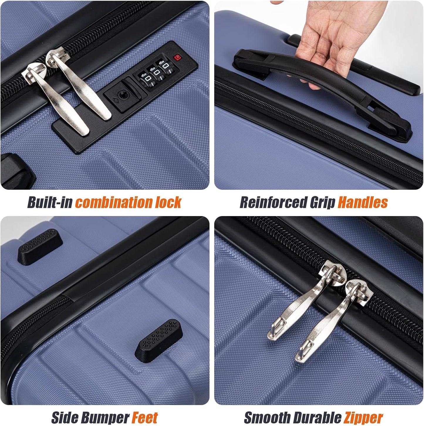 Dluxe Ave. Luggage Sets 4 Pcs/ Spinning Wheels/ PP Hard Case/ TSA Lock/ SlateBlue