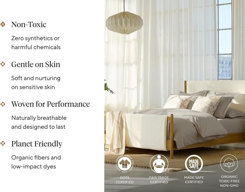 Dluxe Ave. ( FULL) 4 Pcs Coyuchi Organic Crinkled Percale Sheet Set, Undyed (Full)