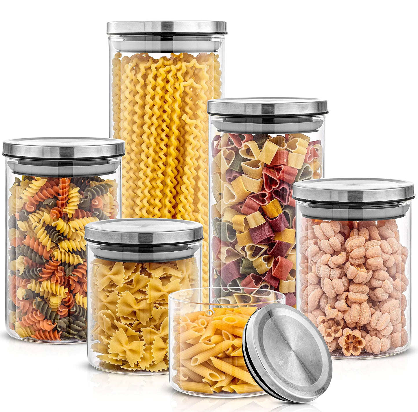 Dluxe Ave.  Kitchen Canister Set/ 6 Glass Jars with Lids (Stainless Steel)