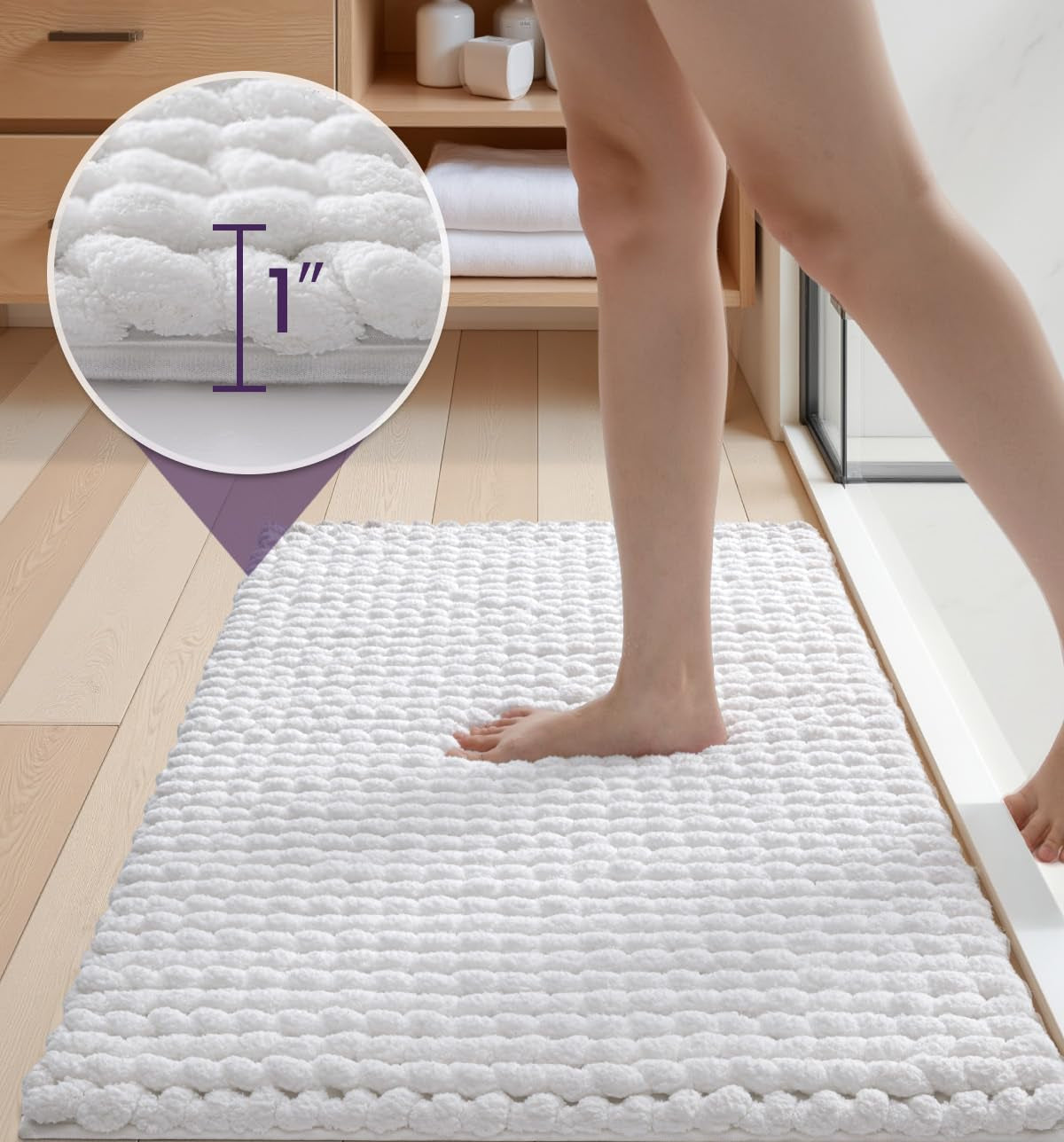 Dluxe Ave. Luxury Soft Thick Plush Bathmat for Tub Shower Floor Bath Accessories Decor 24x36 White