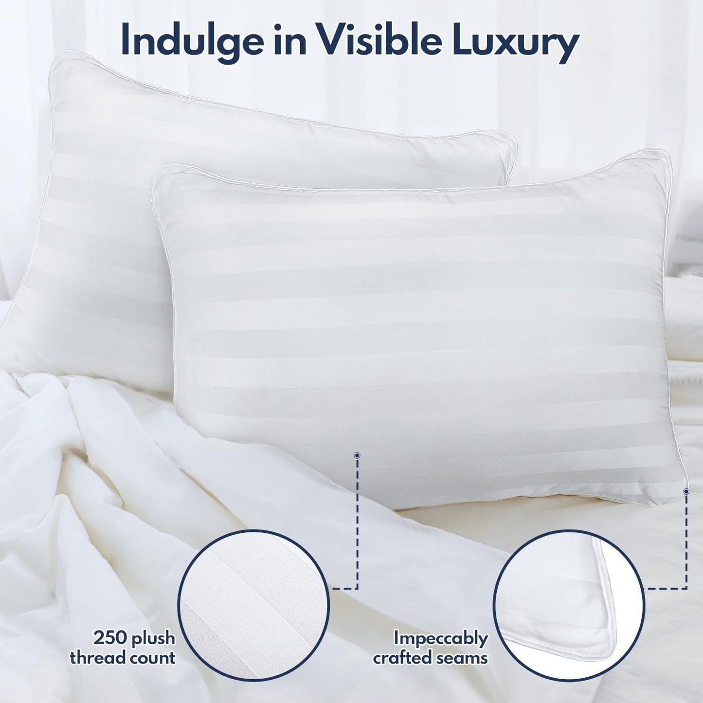 Dluxe Ave. ( QUEEN ) Bed Pillow, Set of 2, { FLUFFY/ SOFT } Luxury Hotel Quality