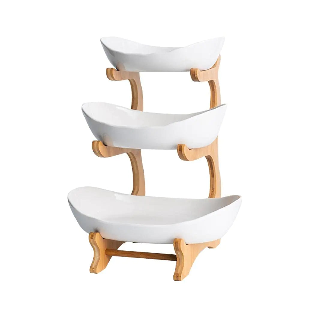 Dluxe Ave. 3 Tier Ceramic Storage with Bamboo Wood/ Porcelain (White)