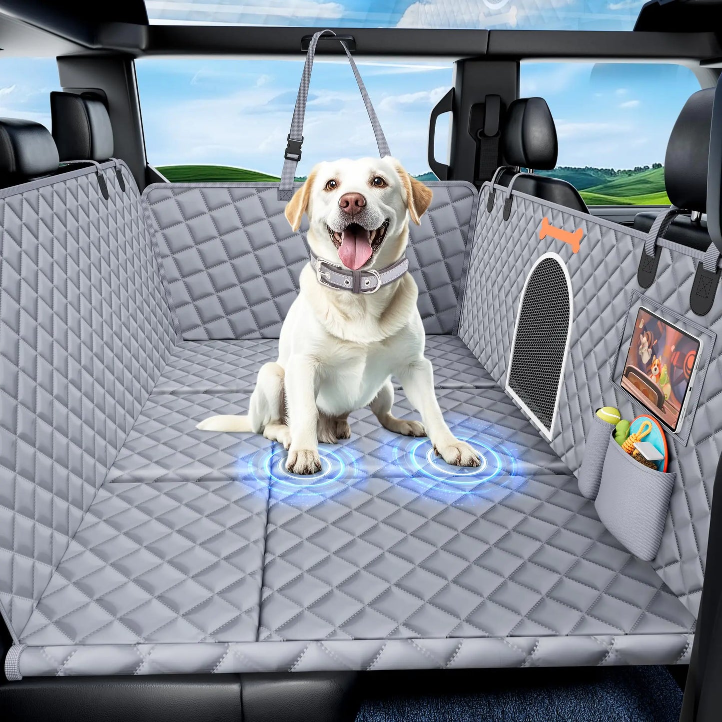 Dluxe Ave. XXL Dog Car Seat Cover for Back Seat Hard Bottom Truck Pet Back Seat Extender for Dogs 100% Waterproof&Scratchproof Backseat Protector Nonslip Dog Bed for Car Dog Hammock for Crew Cab F150 (Grey)