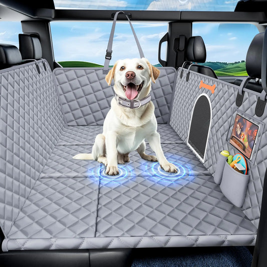 Dluxe Ave. XXL Dog Car Seat Cover for Back Seat Hard Bottom Truck Pet Back Seat Extender for Dogs 100% Waterproof&Scratchproof Backseat Protector Nonslip Dog Bed for Car Dog Hammock for Crew Cab F150 (Grey)
