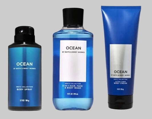 Dluxe Ave. Bath and Body Works - Ocean - For Men - 3 pc Bundle - (2020 Edition)