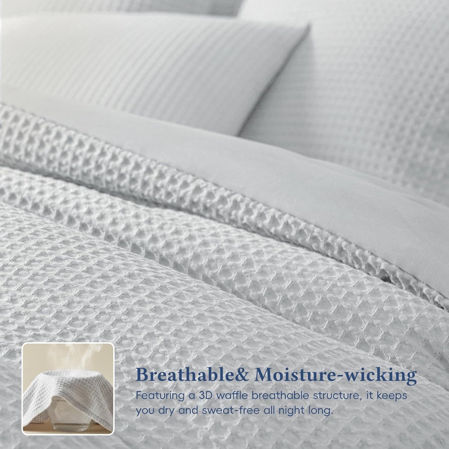Dluxe Ave. ( KING ) 3 Pcs Waffle Weave Comforter Set/ Soft Breathable Lightweight Warm for All Season/ Grey