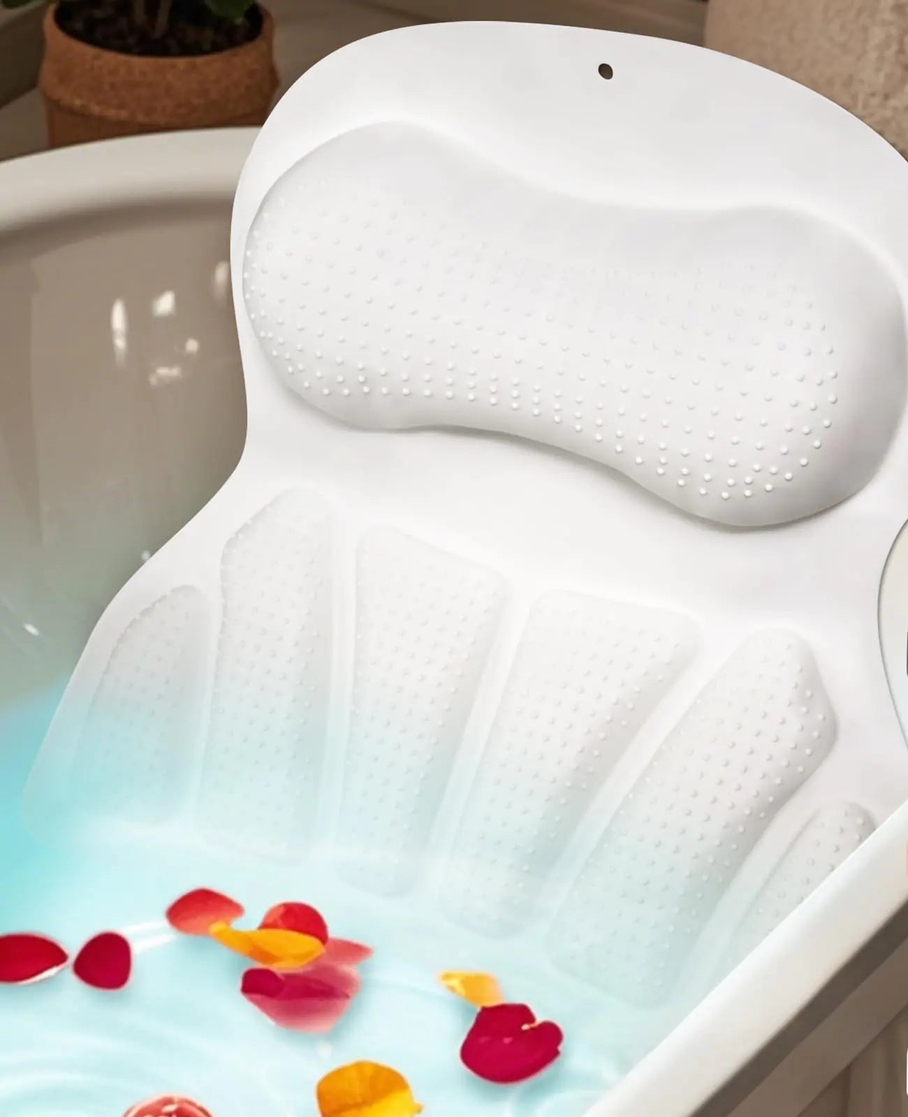 Dluxe Ave. Luxury Bathtub Pillow for Head and Neck Support, Soft 4D Silicone with 35 Non Slip Suction Cups, (White)