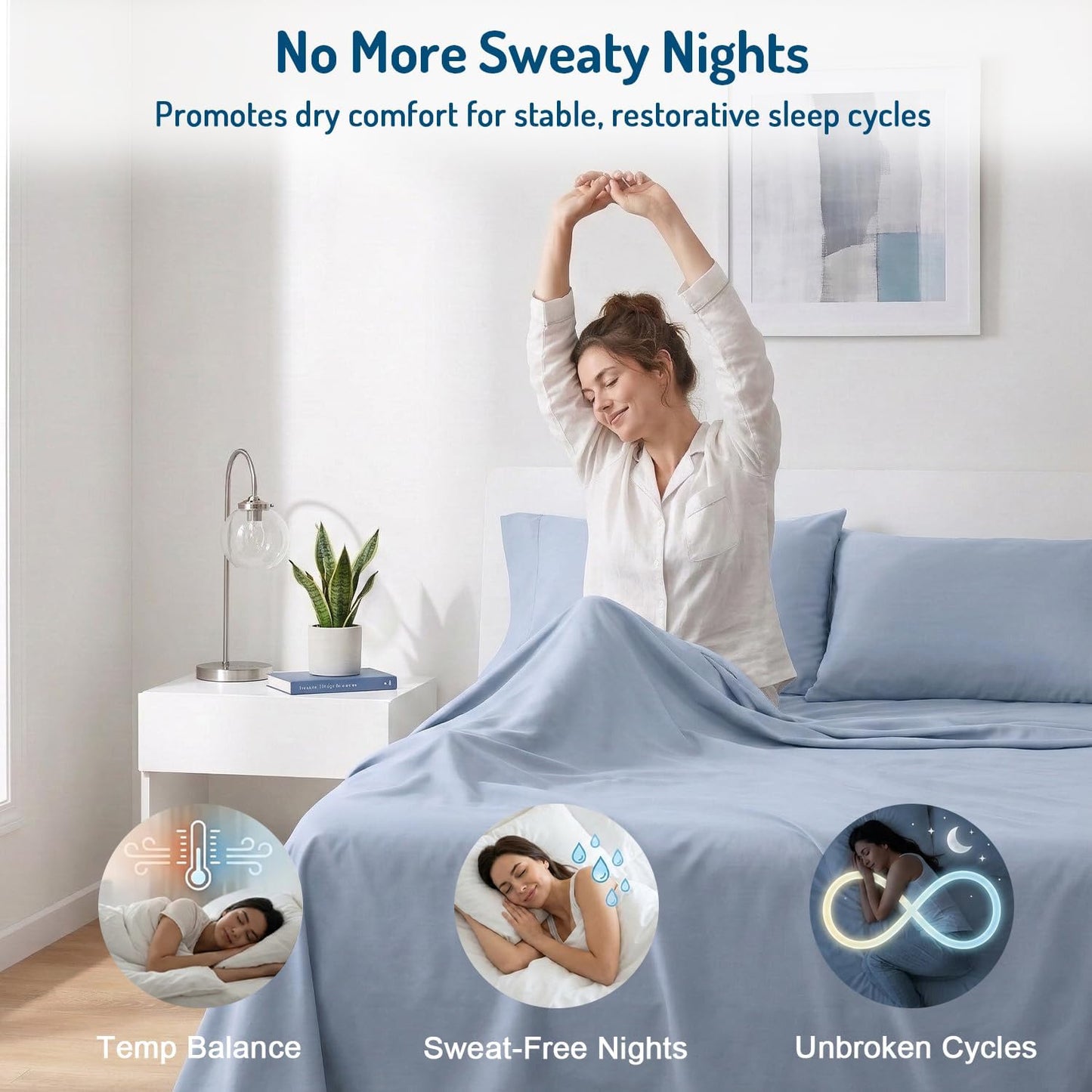Dluxe Ave. ( KING ) 4 Pcs Cooling Sheet Set,  Deep Pocket,  Light Blue