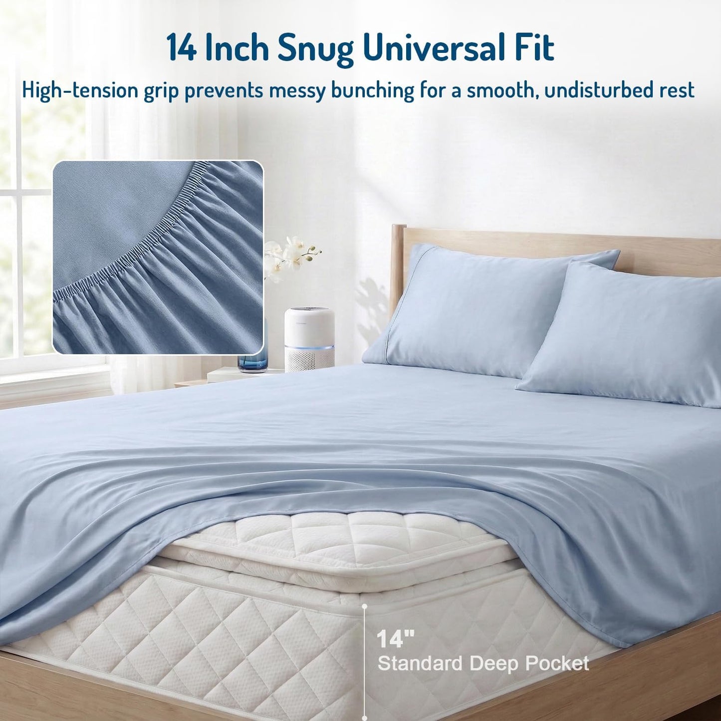 Dluxe Ave. ( KING ) 4 Pcs Cooling Sheet Set,  Deep Pocket,  Light Blue