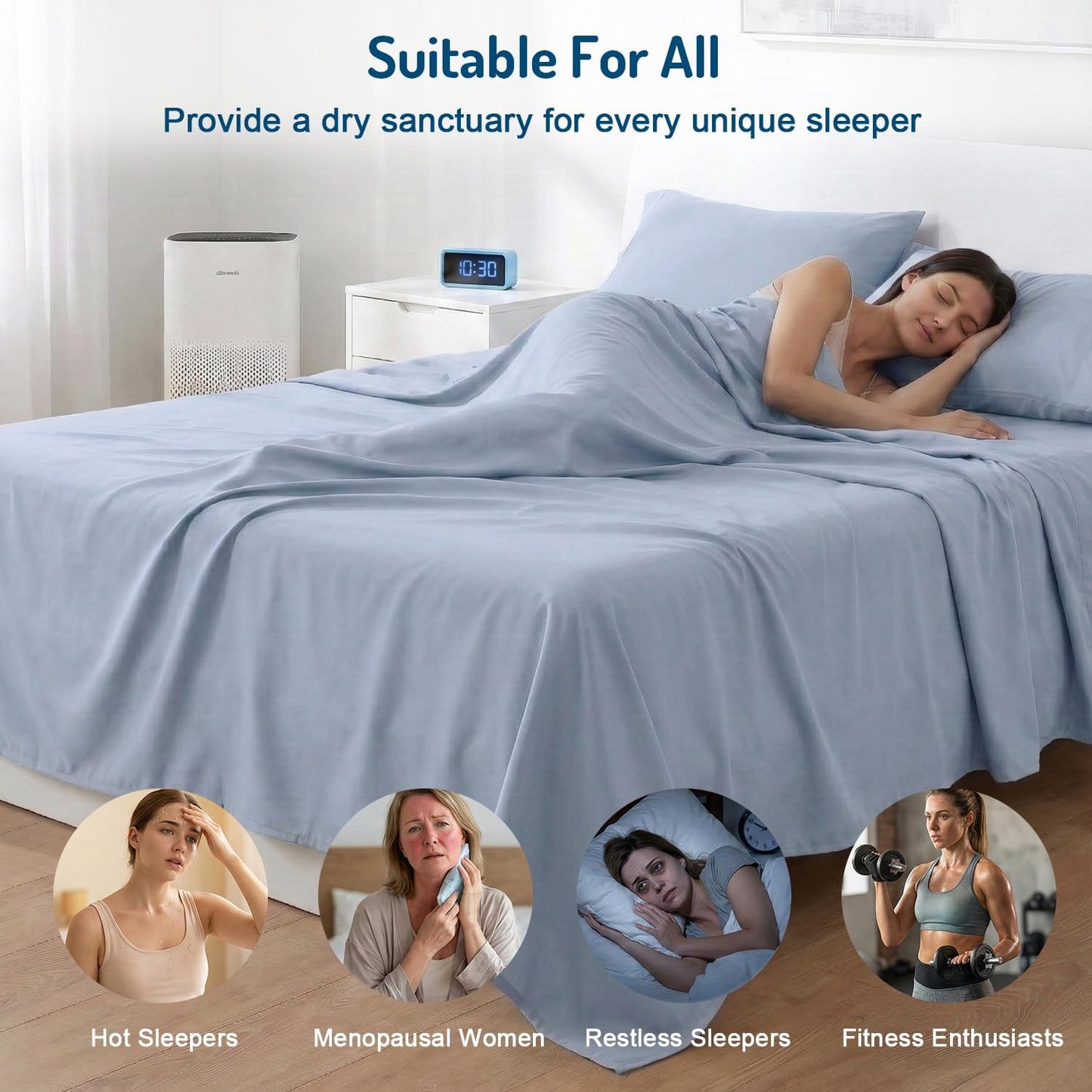 Dluxe Ave. ( KING ) 4 Pcs Cooling Sheet Set,  Deep Pocket,  Light Blue