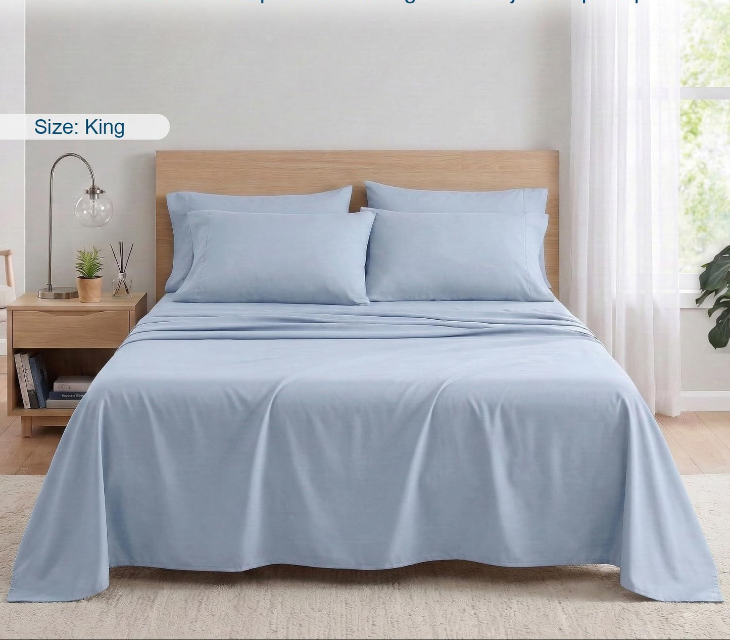 Dluxe Ave. ( KING ) 4 Pcs Cooling Sheet Set,  Deep Pocket,  Light Blue