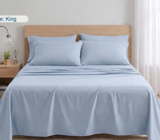 Dluxe Ave. ( KING ) 4 Pcs Cooling Sheet Set,  Deep Pocket,  Light Blue