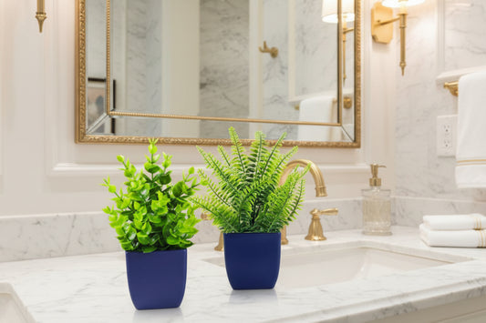 Dluxe Ave. 2 Pack Fake, Small Artificial Plants in Blue Pots/ Faux Plants