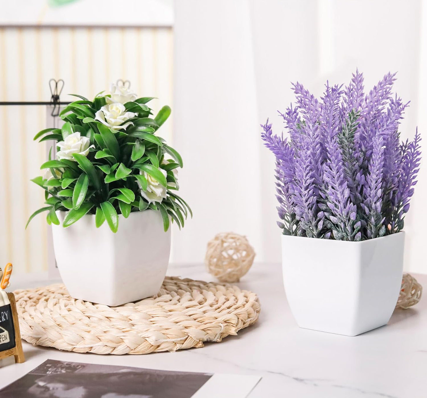 Dluxe Ave. 2 Pack Small Fake Faux Plants, Flowers for Home Bathroom