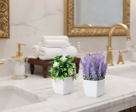 Dluxe Ave. 2 Pack Small Fake Faux Plants, Flowers for Home Bathroom