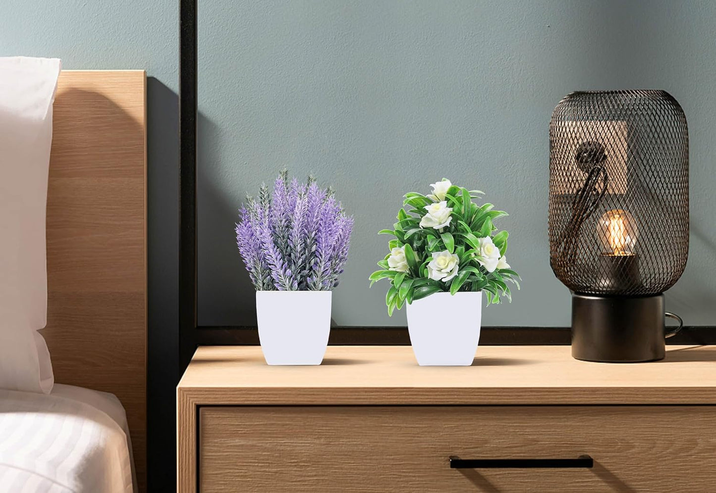 Dluxe Ave. 2 Pack Small Fake Faux Plants, Flowers for Home Bathroom