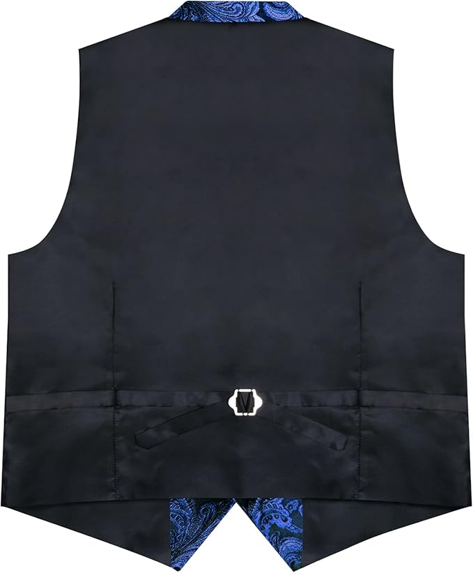 Dluxe Ave. (3X-LARGE)  Silk Paisley Vest/  Waistcoat and Necktie Bowtie Lapel Pin Set 7PCS/  Royal Blue