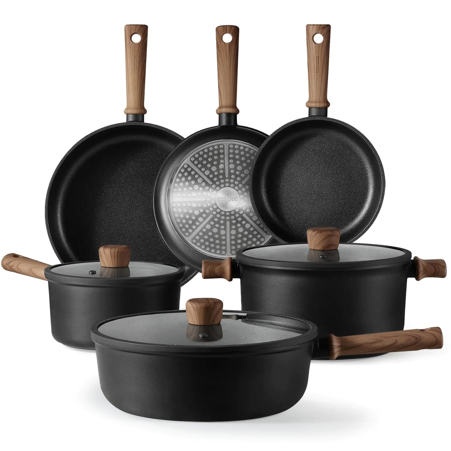 Dluxe Ave. 9pcs Pots and Pans Set / Nonstick Titanium Induction Black Kitchen Cookware