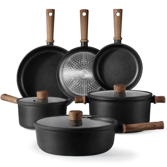 Dluxe Ave. 9pcs Pots and Pans Set / Nonstick Titanium Induction Black Kitchen Cookware