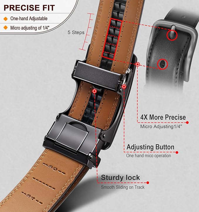 Dluxe Ave. Ratchet Leather Belt for Men Dress and Casual Pants/ Jeans 1 3/8" (Black44"-52" Waist Adjustable)
