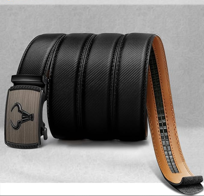 Dluxe Ave. Ratchet Leather Belt for Men Dress and Casual Pants/ Jeans 1 3/8" (Black44"-52" Waist Adjustable)