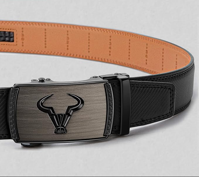 Dluxe Ave. Ratchet Leather Belt for Men Dress and Casual Pants/ Jeans 1 3/8" (Black44"-52" Waist Adjustable)