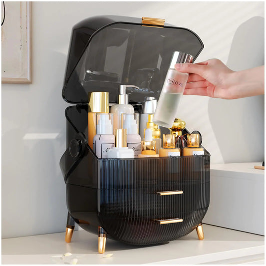 Dluxe Ave. Makeup Storage Organizer Cosmetic Display Cases with Transparent Cover SkinCare Organizers for Bathroom Countertop Bedroom Vanity Desk Lipstick Organizer Clear