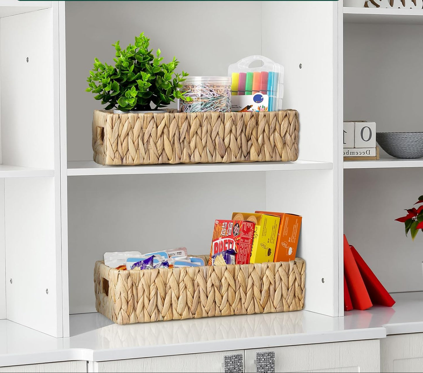 Dluxe Ave. Dreamkey Nesting Wicker Storage Baskets for Organizing with Handles - Small Hand Woven Water Hyacinth Toilet Paper Basket Organizer 2 Pack