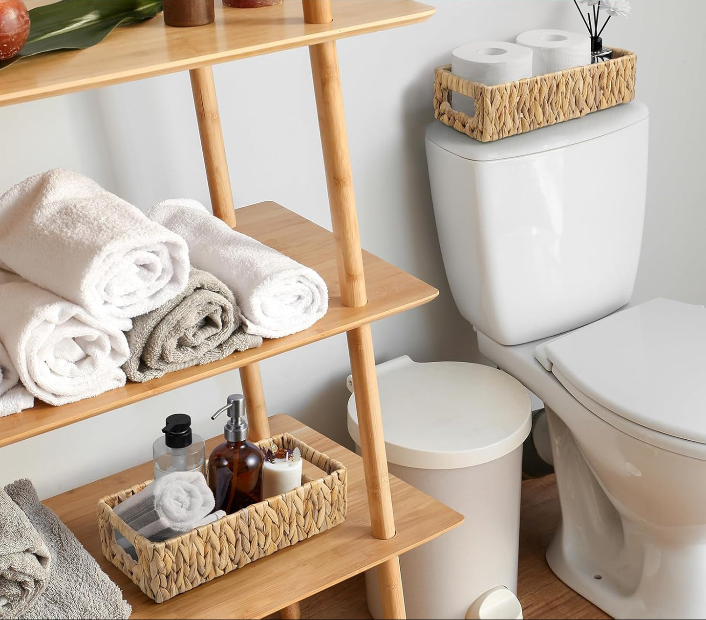 Dluxe Ave. Dreamkey Nesting Wicker Storage Baskets for Organizing with Handles - Small Hand Woven Water Hyacinth Toilet Paper Basket Organizer 2 Pack