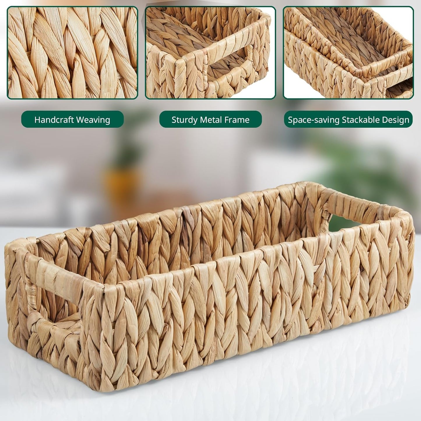 Dluxe Ave. Dreamkey Nesting Wicker Storage Baskets for Organizing with Handles - Small Hand Woven Water Hyacinth Toilet Paper Basket Organizer 2 Pack