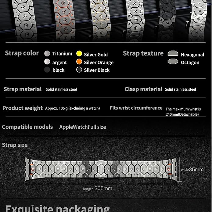 Dluxe Ave. Drevoon Metal Band Compatible with Apple Watch Band for Men 49mm 45mm 44mm 42mm 41mm 40mm 38mm Octagonal Structure Titan Stainless Steel Strap for iWatch Bands Ultra 2 SE Series 9 8 7 6 5 4 3 2 1