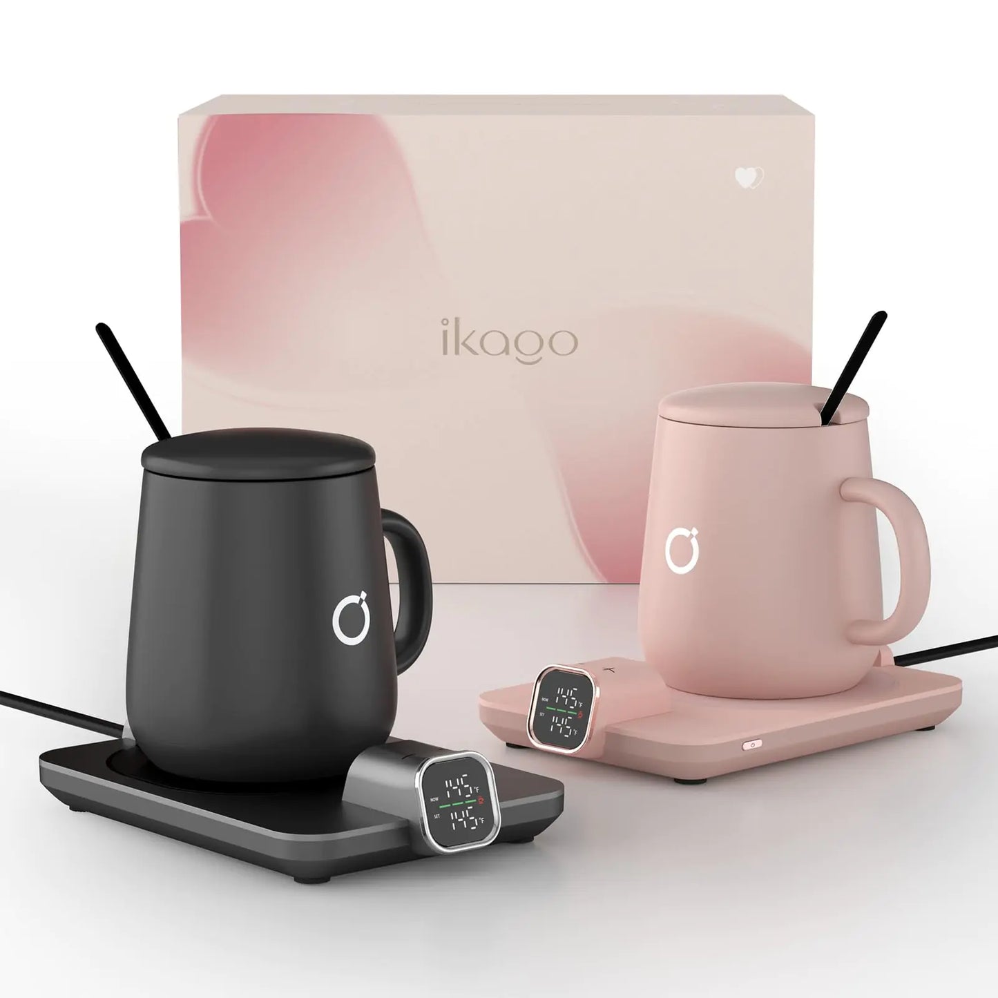 Dluxe Ave. 2Pcs Heated Coffee Mug Warmer & Mug Set (Dark Grey and Pink)