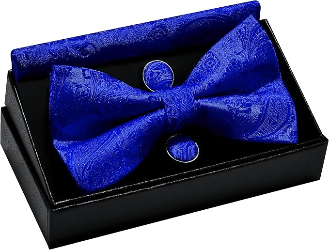 Dluxe Ave. Mens Bowtie Pocket Square & Cufflink Set/ Royal Blue
