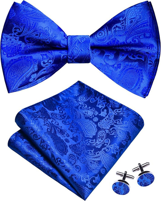 Dluxe Ave. Mens Bowtie Pocket Square & Cufflink Set/ Royal Blue