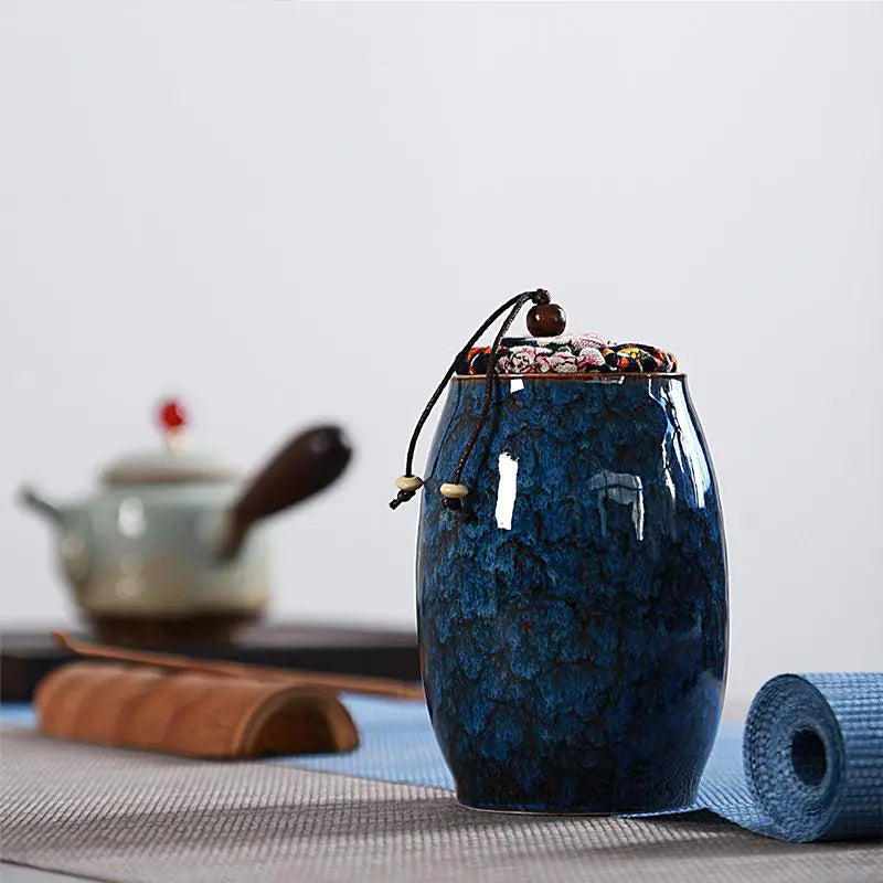 Dluxe Ave. Ceramic Sealed Tea Canister with Reactive Glaze