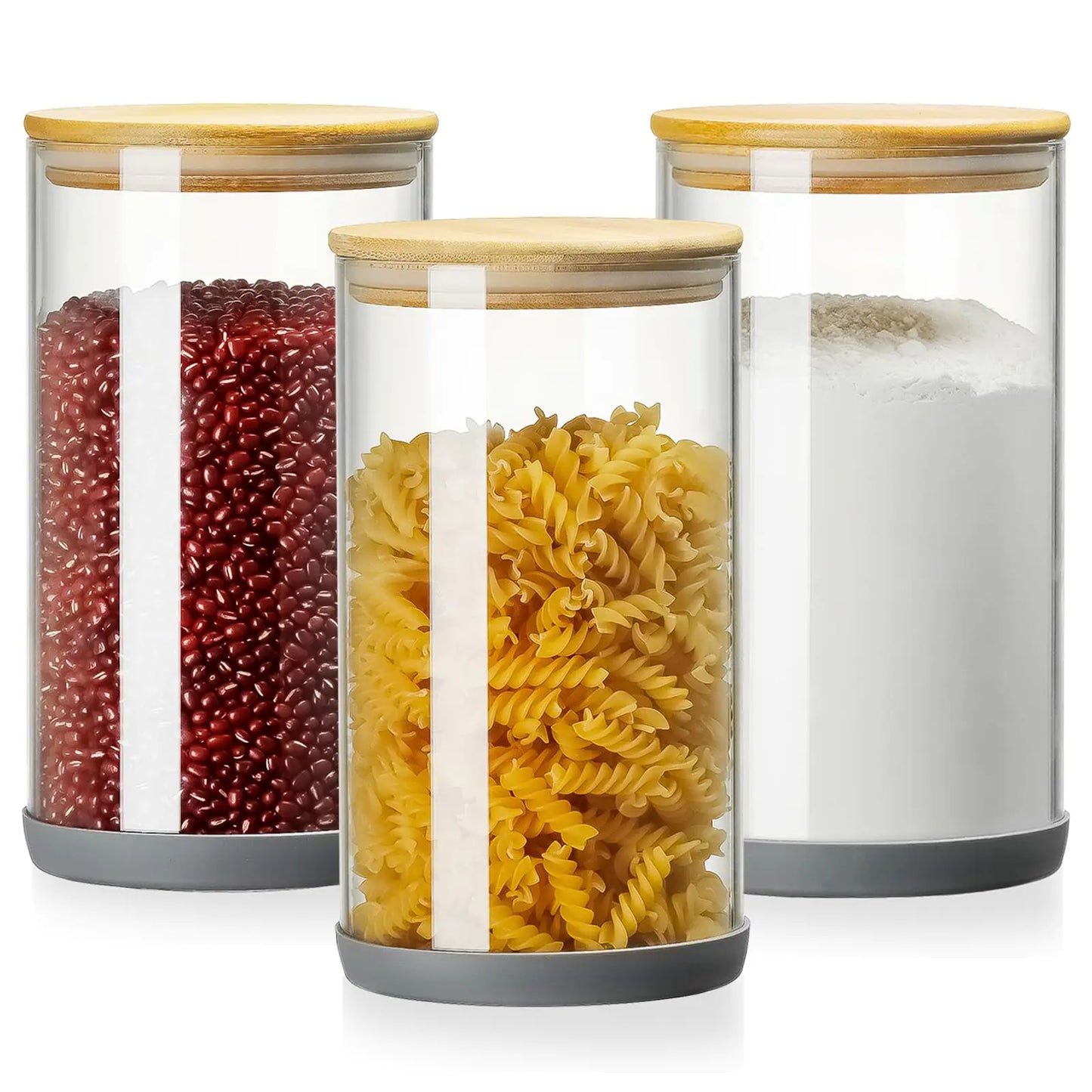 Dluxe Ave. Glass Jars with Bamboo Lids/ 3 Pack/Anti-slip Silicone Rubber Bottom/ 68 OZ /BPA-Free
