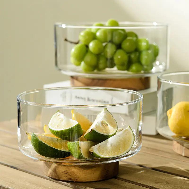 Dluxe Ave. Glass Fruit Bowl with Wooden Base