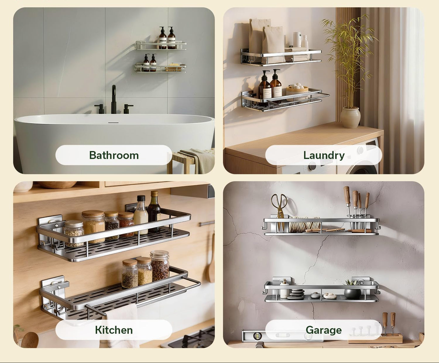 Dluxe Ave. Aluminum Shower Caddy, Adhesive Shower Shelves 2-Pack with Hooks and Rod, No Drill, Wall Mount, Rustproof Premium Organizer for Bathroom, (Silver)