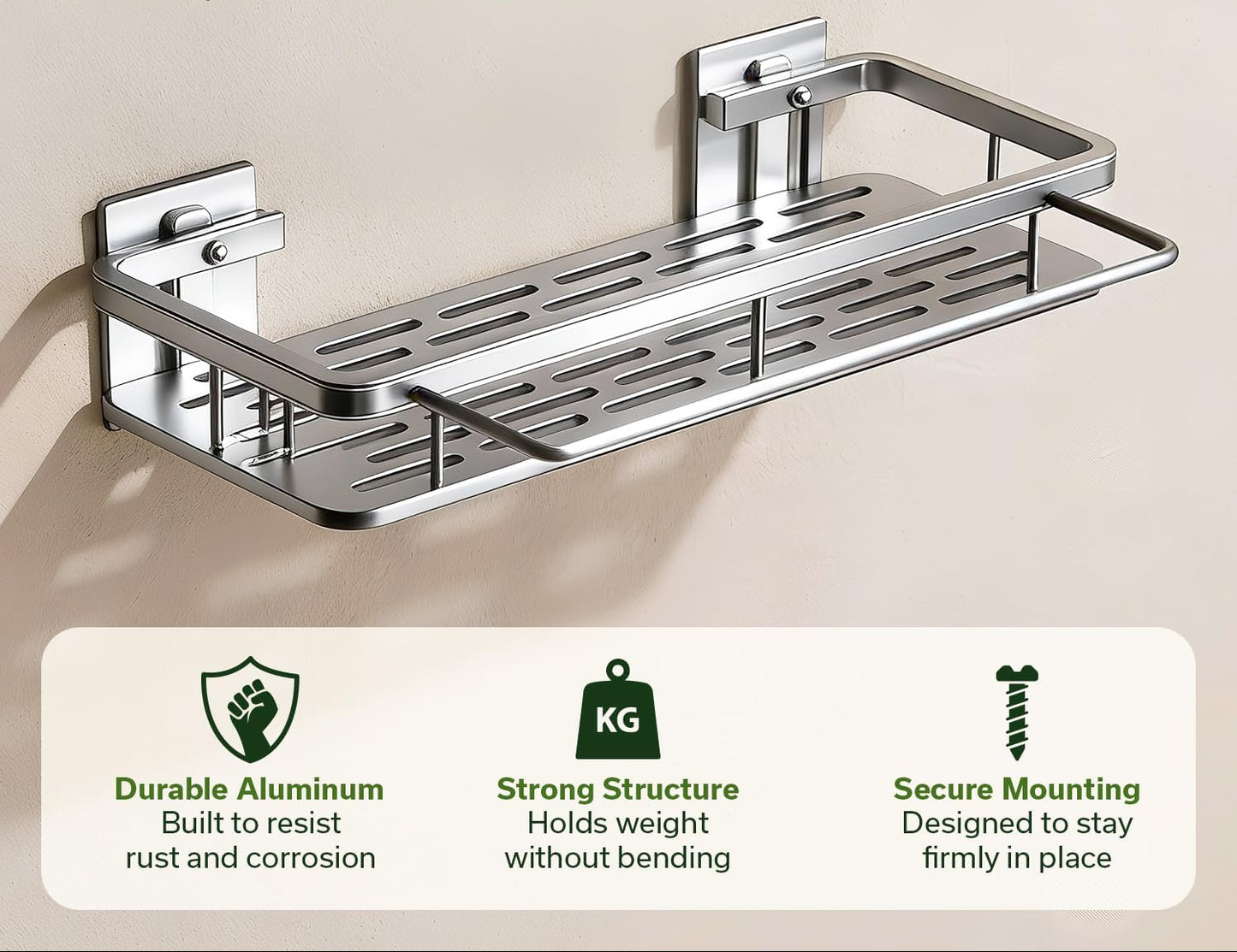Dluxe Ave. Aluminum Shower Caddy, Adhesive Shower Shelves 2-Pack with Hooks and Rod, No Drill, Wall Mount, Rustproof Premium Organizer for Bathroom, (Silver)