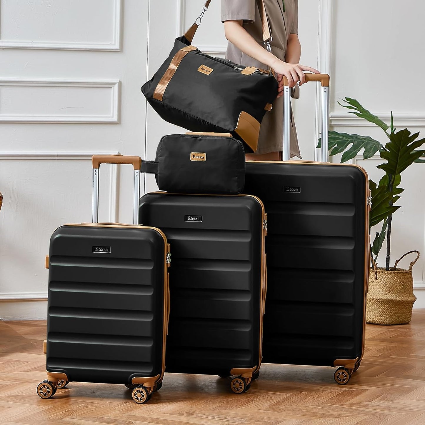 Dluxe Ave. 5 Piece Suitcases with Wheels/ ABS Hard Case/ TSA Lock/ Spinner Wheels/ ( Violet) 20/24/28 in