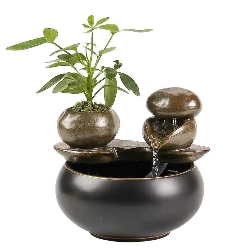 Dluxe Ave. Minimalist Small Ceramic Water Feature for Zen Decor