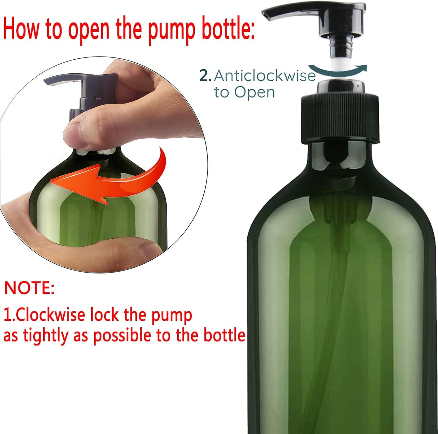 Dluxe Ave.  Refillable Plastic Bottles with Pump Dispenser/ 6pcs, Labels Included /500ml 16.9oz  (3 Pack(Green)